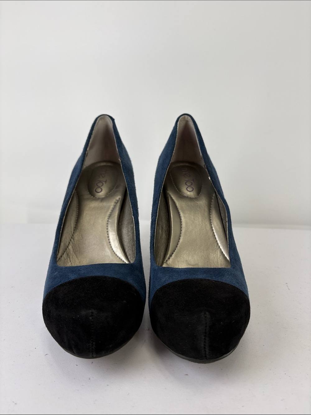 🦥 me too Lust style Blue Suede Pumps with Black Cap Toe